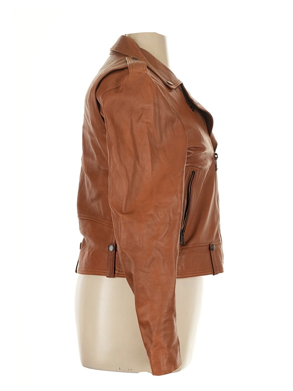 NWOT Polo Ralph Lauren Lamb Leather Moto Jacket Cognac Brown Asymmetrical Zip 14 - Picture 4 of 5
